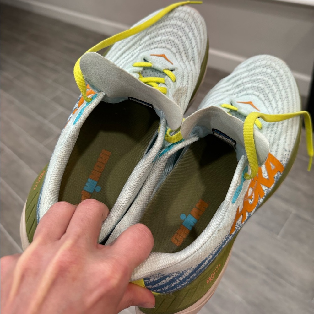 Hoka Light Blue And Lime Sneakers View 5